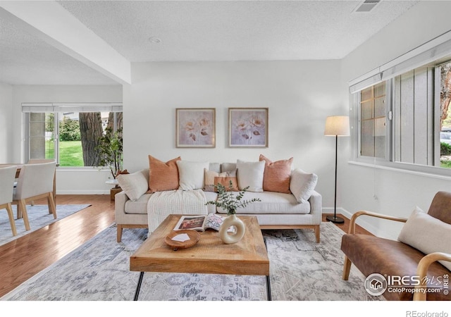 790 W Moorhead Cir # A, Boulder, CO 80305 - living area with wood finished floors, baseboards, and a textured ceiling