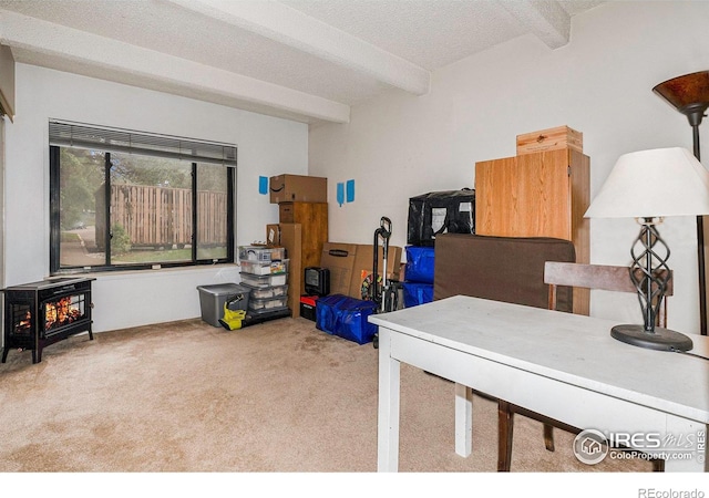 2525 S Dayton Way Unit 2301, Denver, CO 80231 - office area with beam ceiling, carpet, and a textured ceiling