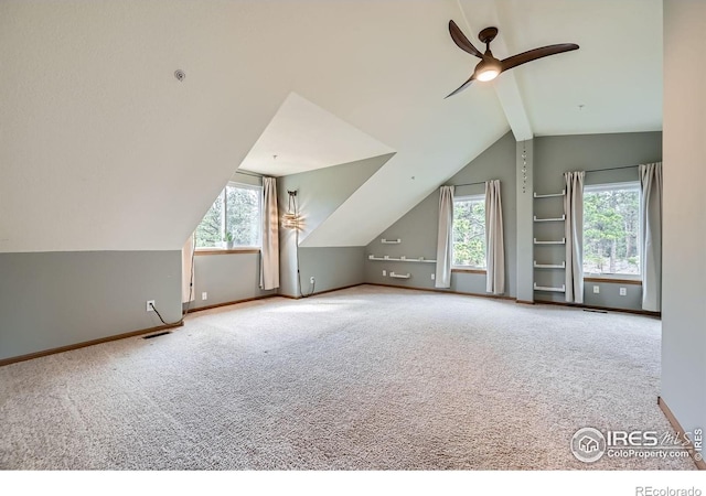 613 Ranch Rd, Ward, CO 80481 - bonus room featuring carpet, lofted ceiling, ceiling fan, and baseboards