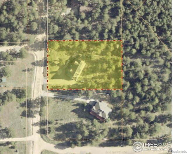 613 Ranch Rd, Ward, CO 80481 - aerial overview of property's location featuring property boundaries highlighted