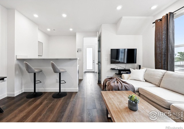 926 Hearteye Trl, Lafayette, CO 80026 - living area featuring baseboards, dark wood-style flooring, and recessed lighting