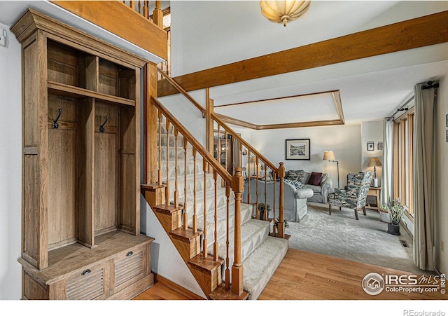 3441 W Dartmouth Ave, Denver, CO 80236 - stairway featuring wood finished floors