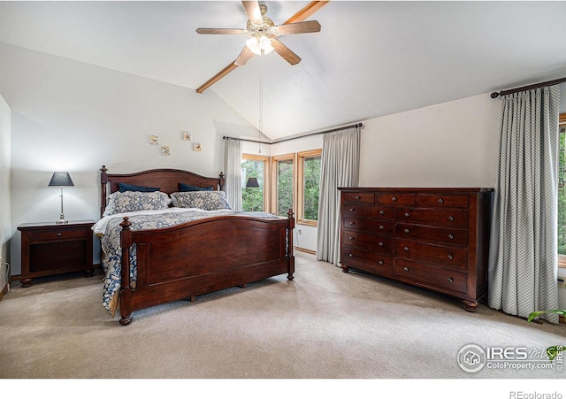 3441 W Dartmouth Ave, Denver, CO 80236 - carpeted bedroom with vaulted ceiling and ceiling fan