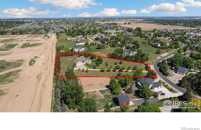6239 Ashcroft Rd, Greeley, CO 80634 - aerial perspective of suburban area featuring property boundaries highlighted