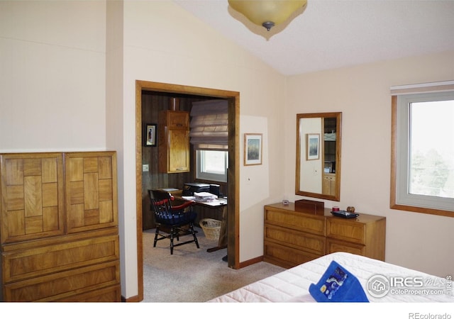 730 Spring St, Estes Park, CO 80517 - bedroom featuring lofted ceiling, multiple windows, carpet flooring, and a desk