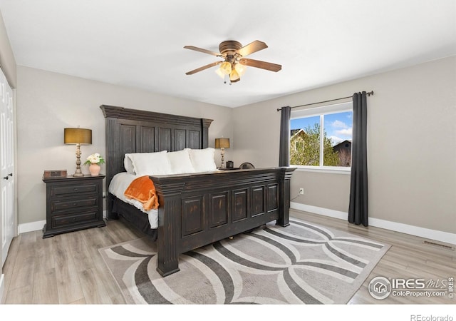 9930 Cascade St, Firestone, CO 80504 - bedroom with light wood finished floors, baseboards, and a ceiling fan
