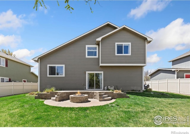 9930 Cascade St, Firestone, CO 80504 - rear view of property with a fire pit and a patio area