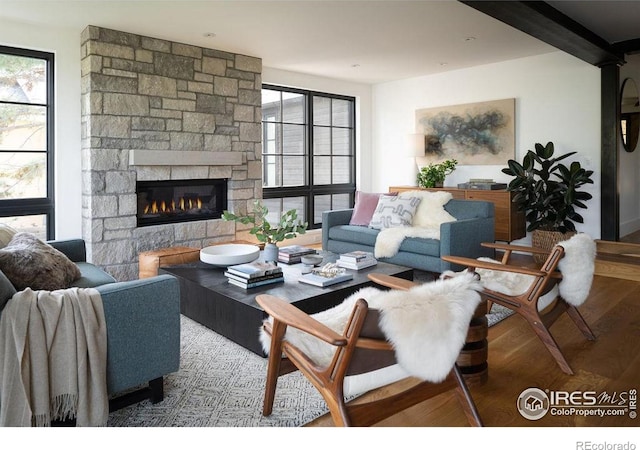 2828 4th St, Boulder, CO 80304 - living room featuring wood finished floors and a fireplace