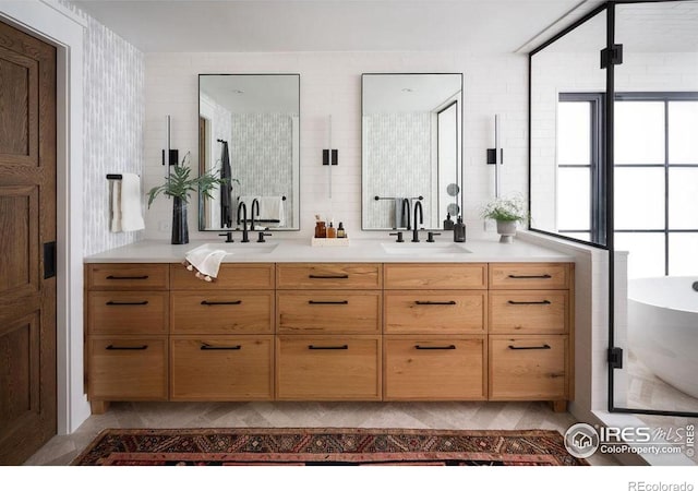2828 4th St, Boulder, CO 80304 - full bathroom with double vanity and a freestanding tub