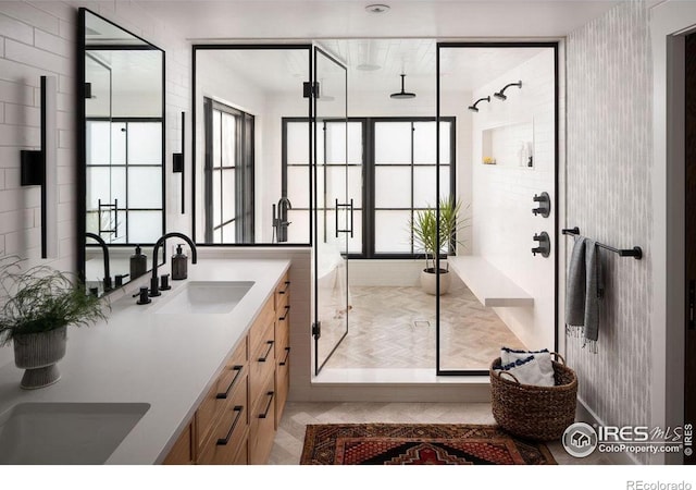 2828 4th St, Boulder, CO 80304 - full bathroom featuring a stall shower and double vanity