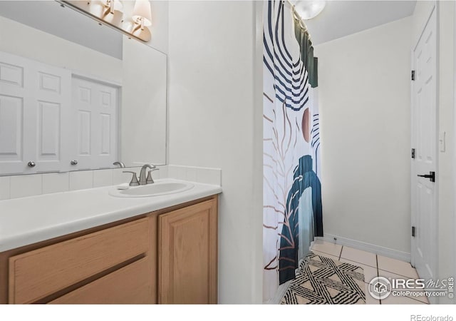 1409 Quince Ave, Boulder, CO 80304 - full bathroom with vanity, tile patterned floors, and curtained shower