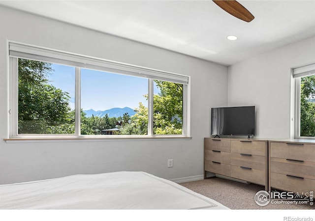 1409 Quince Ave, Boulder, CO 80304 - bedroom with baseboards, recessed lighting, light colored carpet, and a ceiling fan