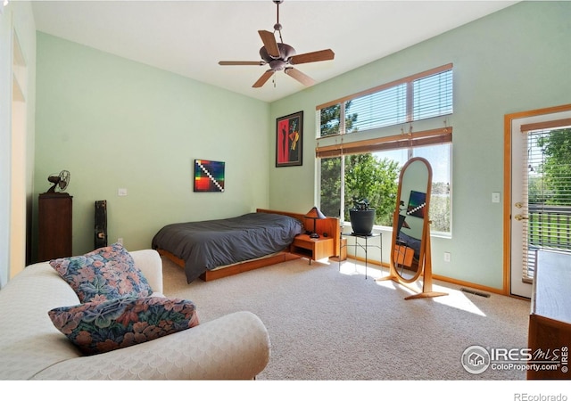 140 Camino Real Ft, Collins, CO 80524 - bedroom with access to exterior, carpet flooring, and a ceiling fan