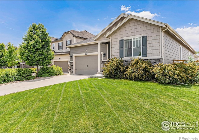 6253 Black Mesa Rd, Frederick, CO 80516 - view of front of house with driveway, stone siding, and a front yard