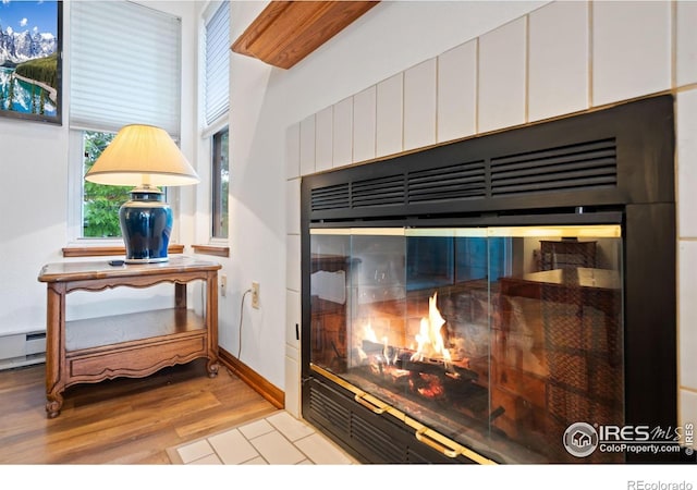 3500 Carlton Ave Unit 26, Fort Collins, CO 80525 - detailed view of wood finished floors, a glass covered fireplace, and baseboards