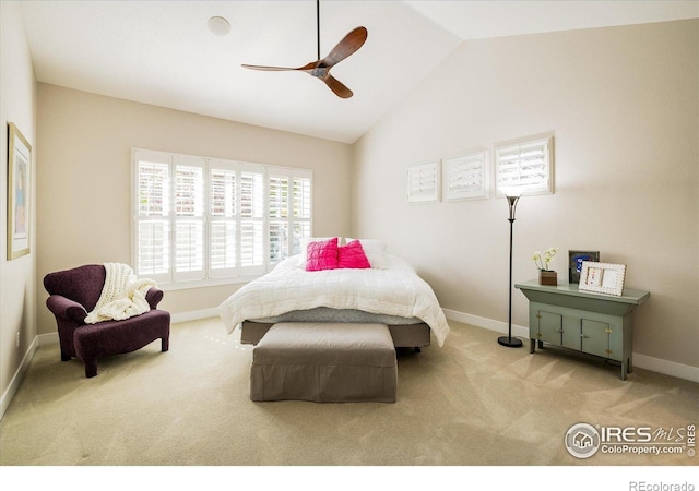 2758 Meadow Mountain Trl, Lafayette, CO 80026 - bedroom with carpet flooring, baseboards, vaulted ceiling, and a ceiling fan