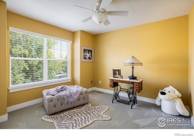 2758 Meadow Mountain Trl, Lafayette, CO 80026 - office area with carpet, a ceiling fan, and baseboards