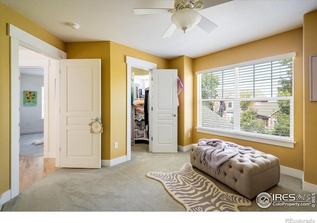 2758 Meadow Mountain Trl, Lafayette, CO 80026 - living area featuring carpet, healthy amount of natural light, a ceiling fan, and baseboards