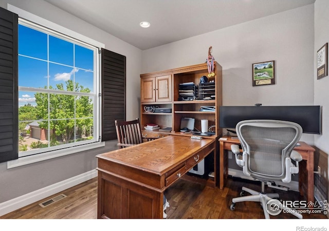 7427 Couples Ct, Fort Collins, CO 80528 - home office with baseboards, wood finished floors, and recessed lighting