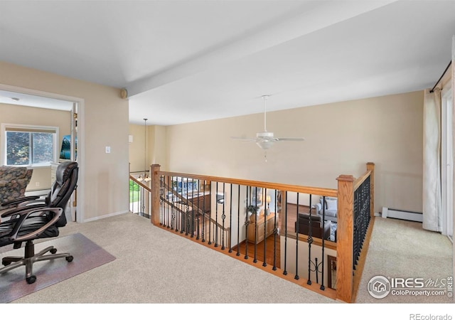 3804 Amy Pl, Loveland, CO 80538 - carpeted office featuring a baseboard radiator, a ceiling fan, and baseboards