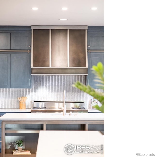 609 Corona Ct, Lafayette, CO 80026 - kitchen with light countertops, tasteful backsplash, a sink, recessed lighting, and open shelves