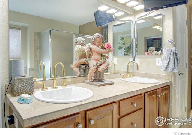 2085 Tundra Cir, Erie, CO 80516 - bathroom featuring double vanity and a stall shower