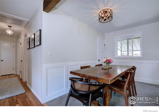 855 33rd St, Boulder, CO 80303 - dining area with wainscoting, wood finished floors, and a decorative wall