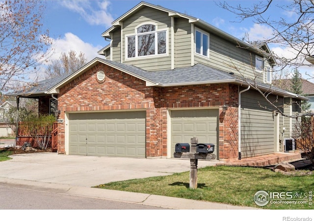 4094 Bimini Ct, Boulder, CO 80301 - view of front of house featuring an attached garage, brick siding, a shingled roof, and driveway