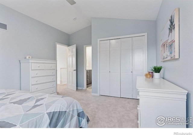 4094 Bimini Ct, Boulder, CO 80301 - carpeted bedroom with lofted ceiling, a closet, baseboards, and a ceiling fan