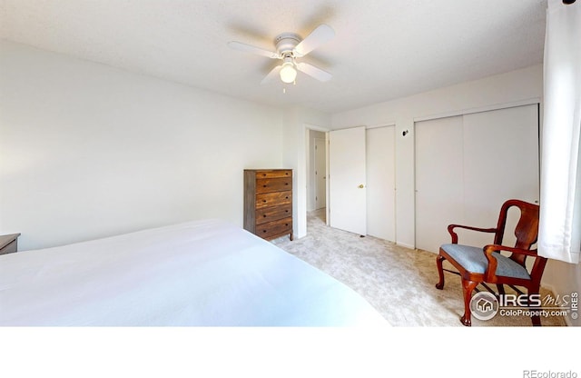 2415 Sunray Ct, Fort Collins, CO 80525 - bedroom with carpet flooring, two closets, and ceiling fan