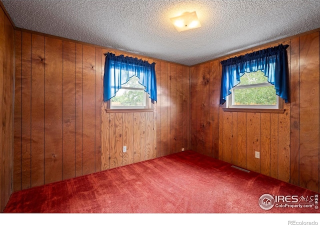 1155 Caroline Ct, Loveland, CO 80537 - unfurnished room with healthy amount of natural light, carpet floors, a textured ceiling, and wooden walls