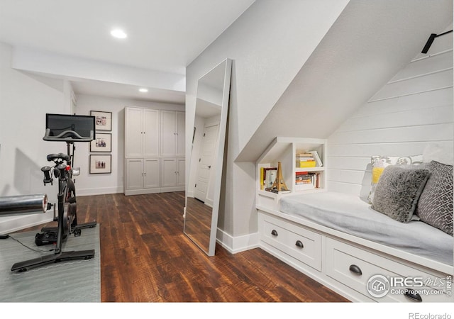 6434 Cloudburst Ave, Timnath, CO 80547 - exercise area featuring dark wood finished floors, recessed lighting, and baseboards