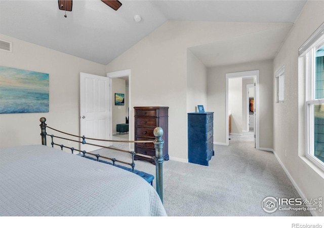 13255 Red Deer Trl, Broomfield, CO 80020 - carpeted bedroom featuring lofted ceiling, baseboards, and a ceiling fan