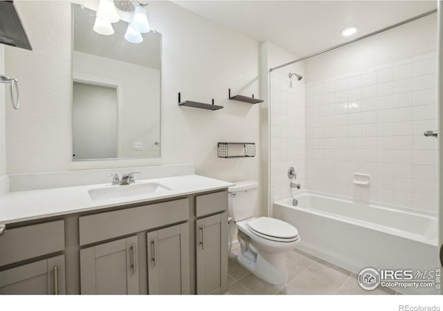 1800 Vantage Pkwy, Berthoud, CO 80513 - bathroom featuring toilet, vanity, washtub / shower combination, and tile patterned floors