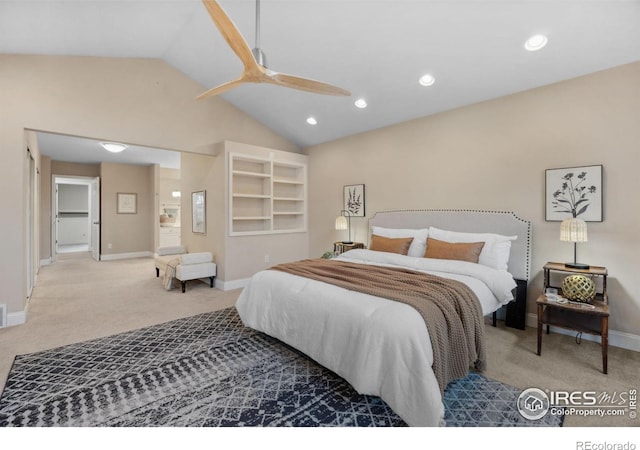 1400 38th Ave, Greeley, CO 80634 - carpeted bedroom with lofted ceiling, baseboards, recessed lighting, and a ceiling fan