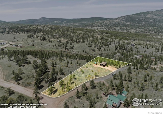 251 Huron Rd, Red Feather Lakes, CO 80545 - aerial view of property's location with mountains and property boundaries highlighted