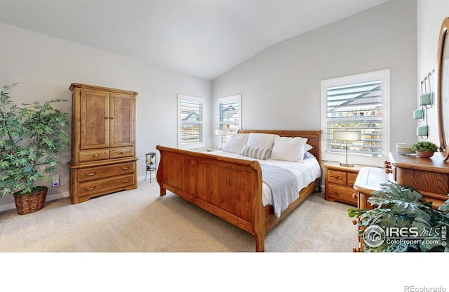 1384 Copeland Falls Rd, Severance, CO 80550 - bedroom featuring lofted ceiling, light colored carpet, and baseboards