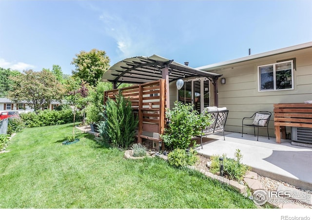 501 Copeland Way, Longmont, CO 80504 - view of green lawn featuring a pergola and a patio