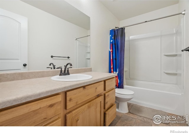 978 Mouflon Dr, Severance, CO 80550 - bathroom with vanity, shower / tub combo with curtain, and toilet