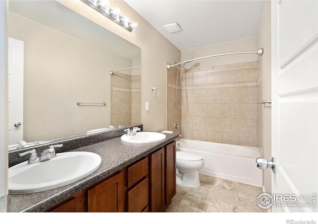 6492 Richland Ave, Timnath, CO 80547 - full bathroom with toilet, shower / bath combination, and double vanity