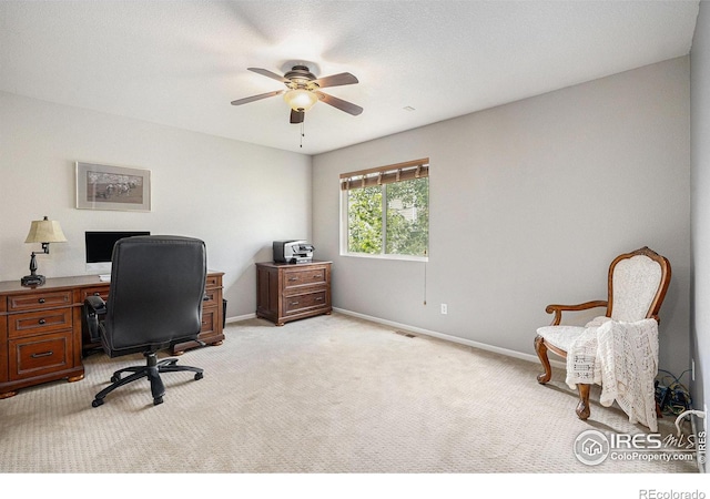18656 Kelly Pl, Denver, CO 80249 - office with light carpet, ceiling fan, and baseboards