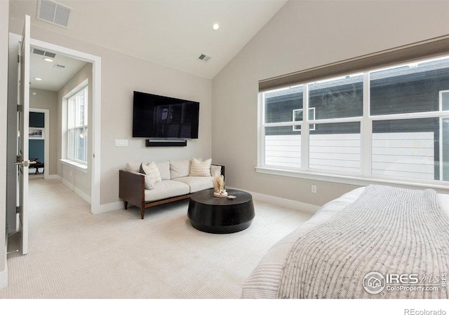 730 Promenade Dr, Superior, CO 80027 - bedroom with baseboards, carpet, multiple windows, lofted ceiling, and recessed lighting