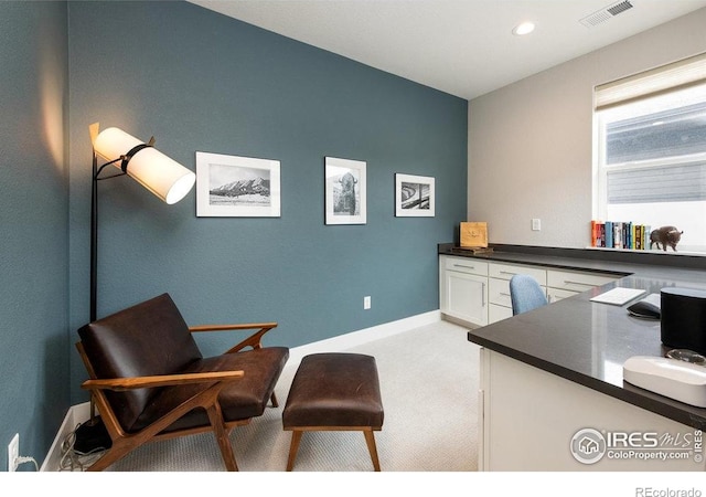 730 Promenade Dr, Superior, CO 80027 - home office with light colored carpet, baseboards, and recessed lighting