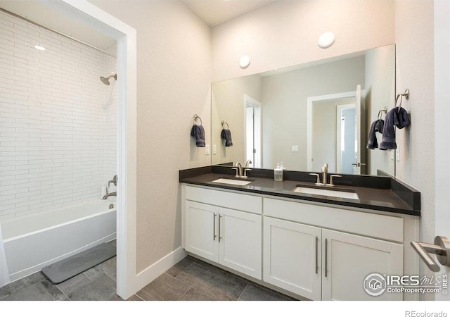 730 Promenade Dr, Superior, CO 80027 - bathroom with double vanity,  shower combination, baseboards, and tile patterned flooring