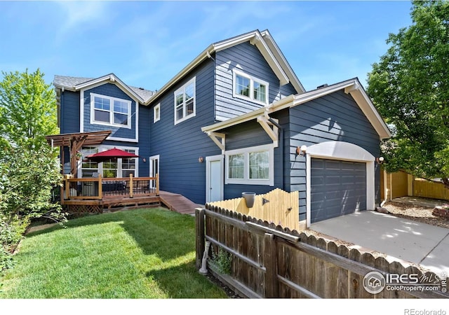 633 Deerwood Dr, Longmont, CO 80504 - view of front of house featuring a deck, an attached garage, and concrete driveway
