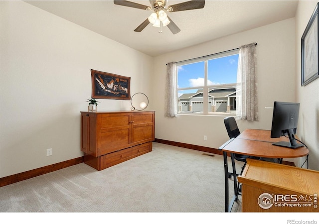 5532 Maidenhead Dr, Windsor, CO 80550 - office space featuring baseboards, light carpet, and a ceiling fan