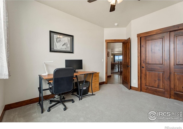 5532 Maidenhead Dr, Windsor, CO 80550 - office space featuring light carpet, baseboards, and ceiling fan