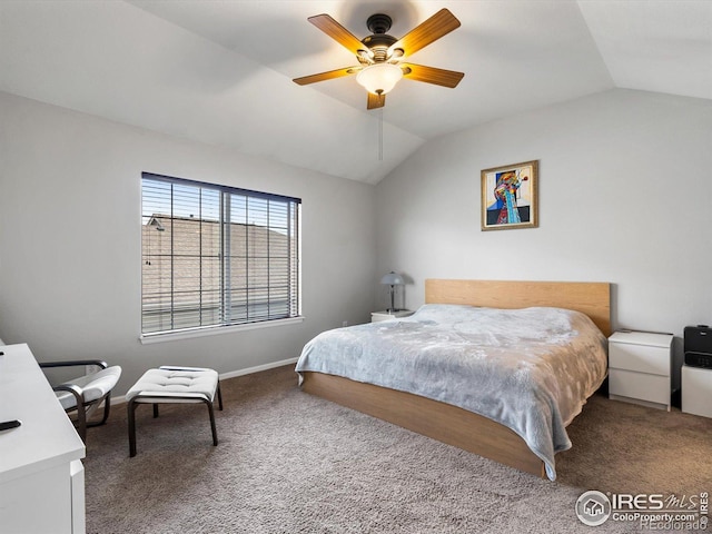 4795 Raven Run, Broomfield, CO 80023 - bedroom with lofted ceiling, carpet floors, baseboards, and a ceiling fan