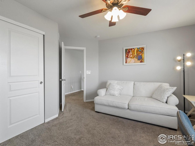 4795 Raven Run, Broomfield, CO 80023 - carpeted living room with a ceiling fan and baseboards