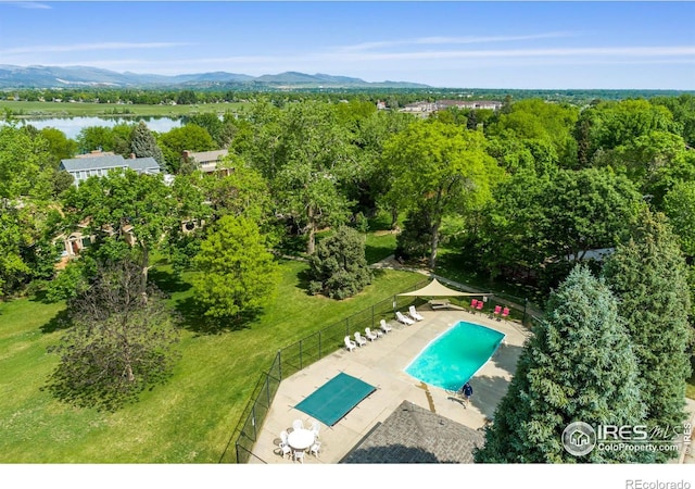 2409 Flora Dr, Loveland, CO 80537 - aerial view of a pool and a water and mountain view